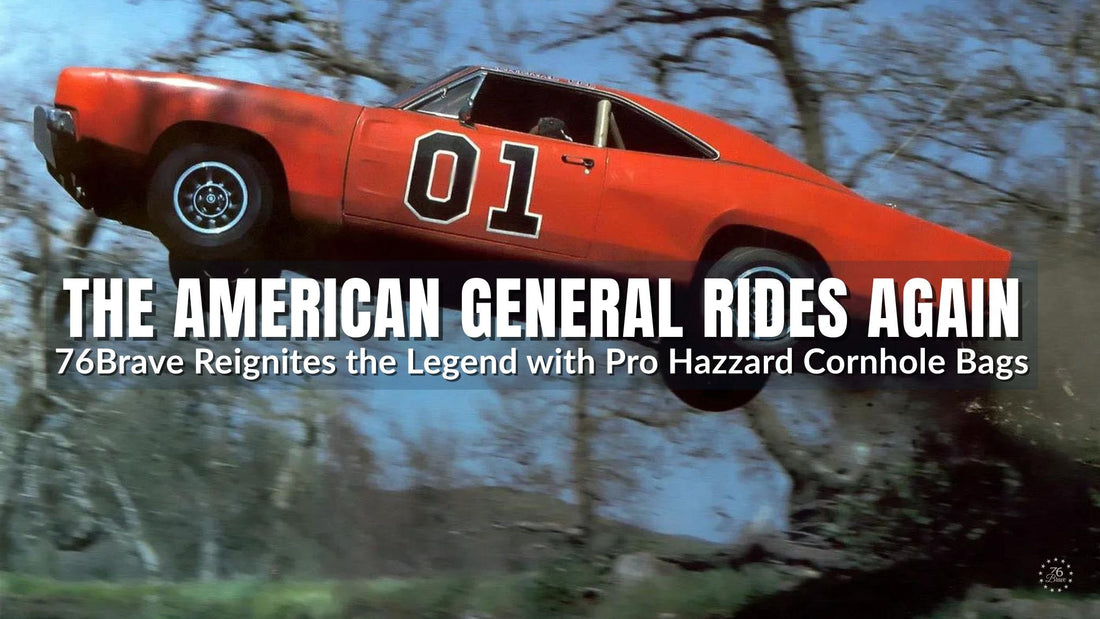 69 RT Dodge Charger – Stunt car jump – 80's classic Hazzard tribute – American muscle – 76Brave Cornhole bags