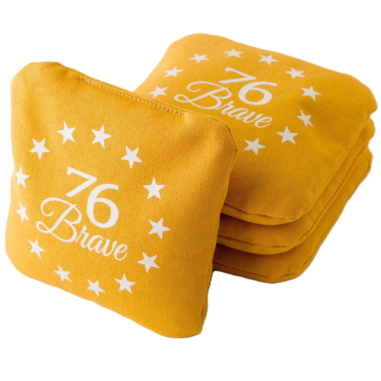 Canvas Tailgate Pro Series cornhole bags – front stack – Gold – dual-sided set of 4 – speed 4/5 – 76Brave Cornhole