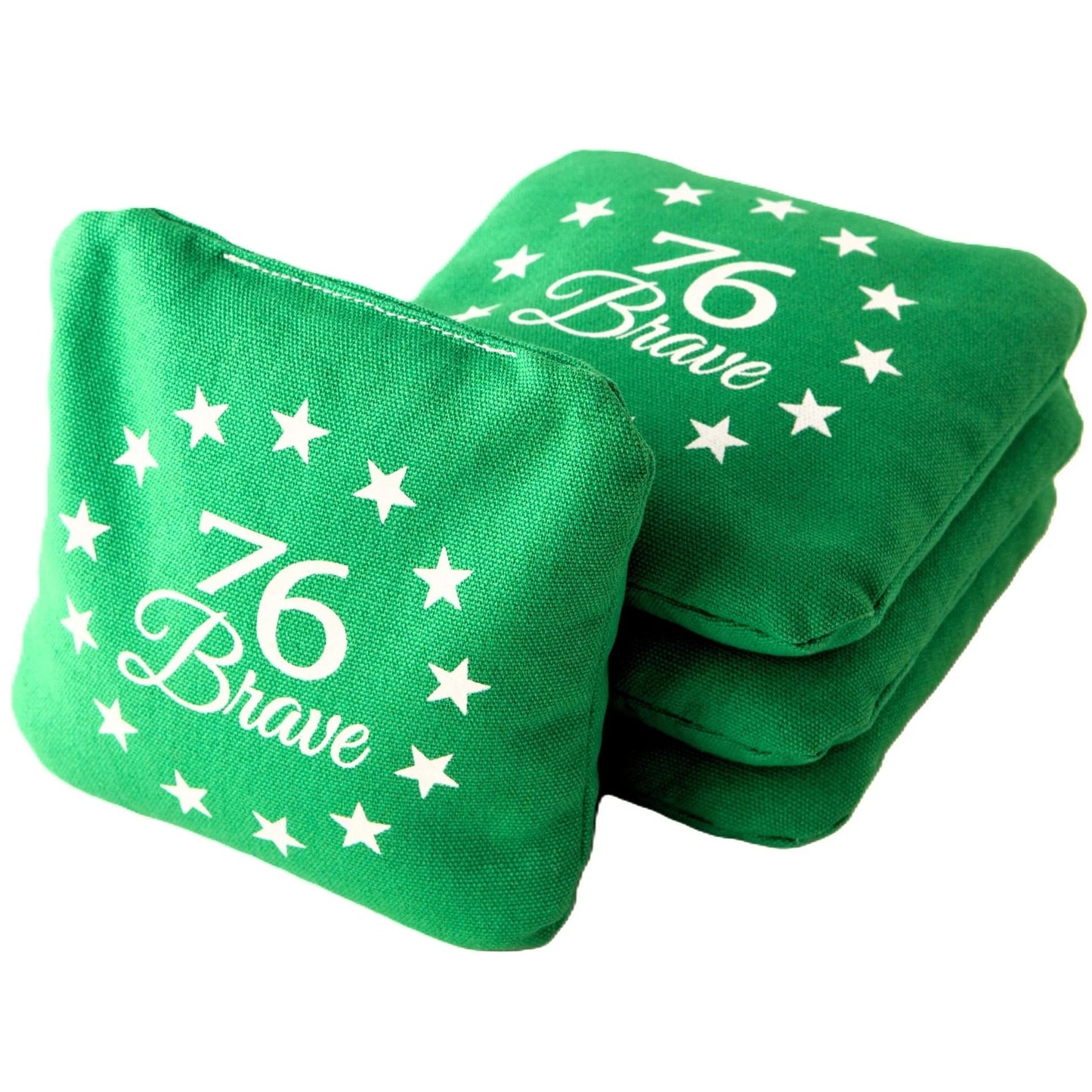 Canvas Tailgate Pro Series cornhole bags – front stack – Green – dual-sided set of 4 – speed 4/5 – 76Brave Cornhole
