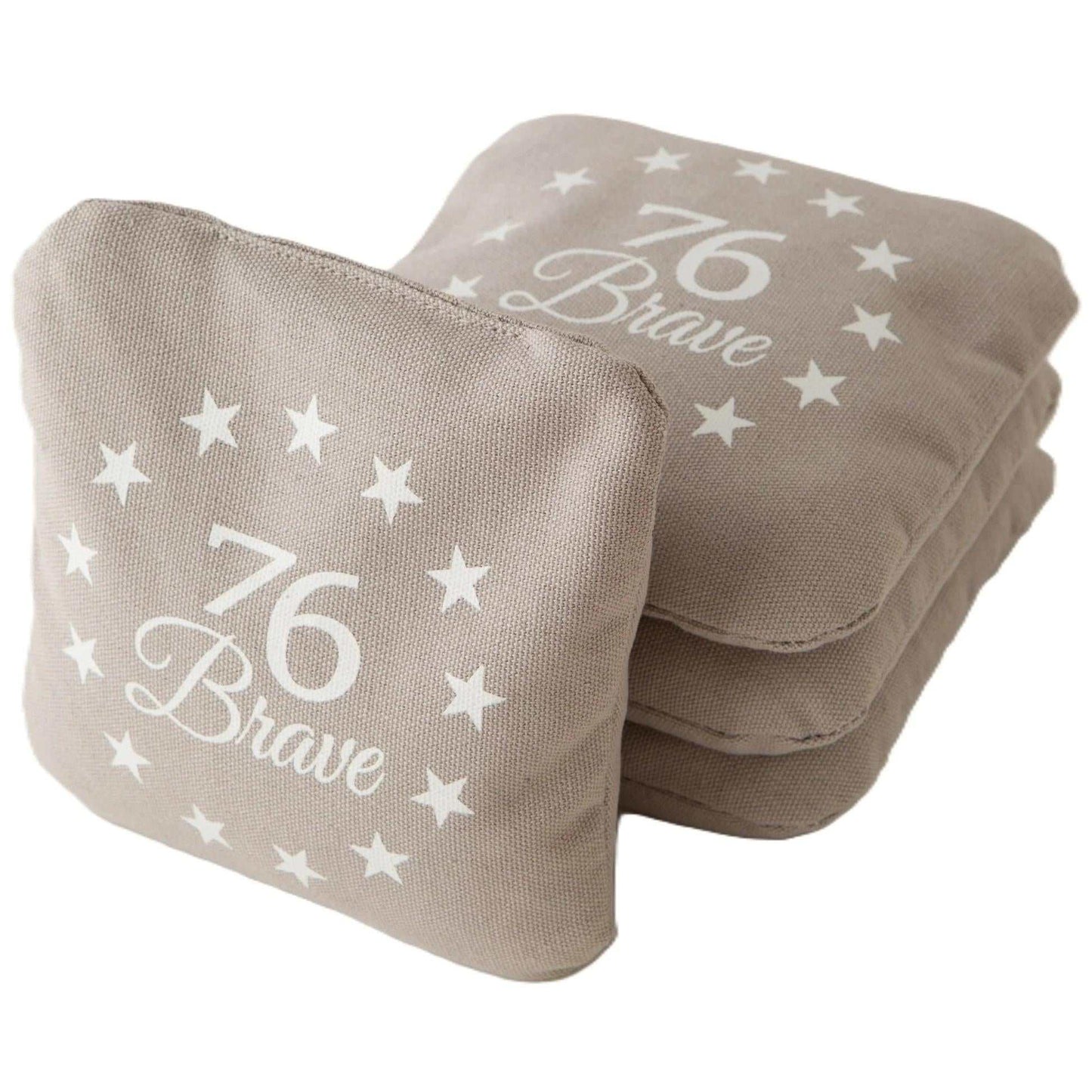 All Canvas Tailgate Pro Series cornhole bags – front stack – grey – 12oz duck cloth – 76Brave Cornhole