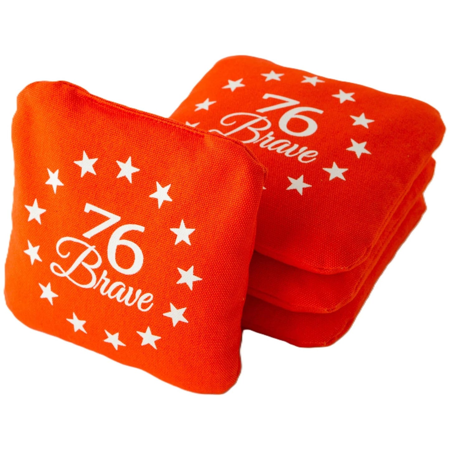 Canvas Tailgate Pro Series cornhole bags – front stack – Orange – dual-sided set of 4 – speed 4/5 – 76Brave Cornhole