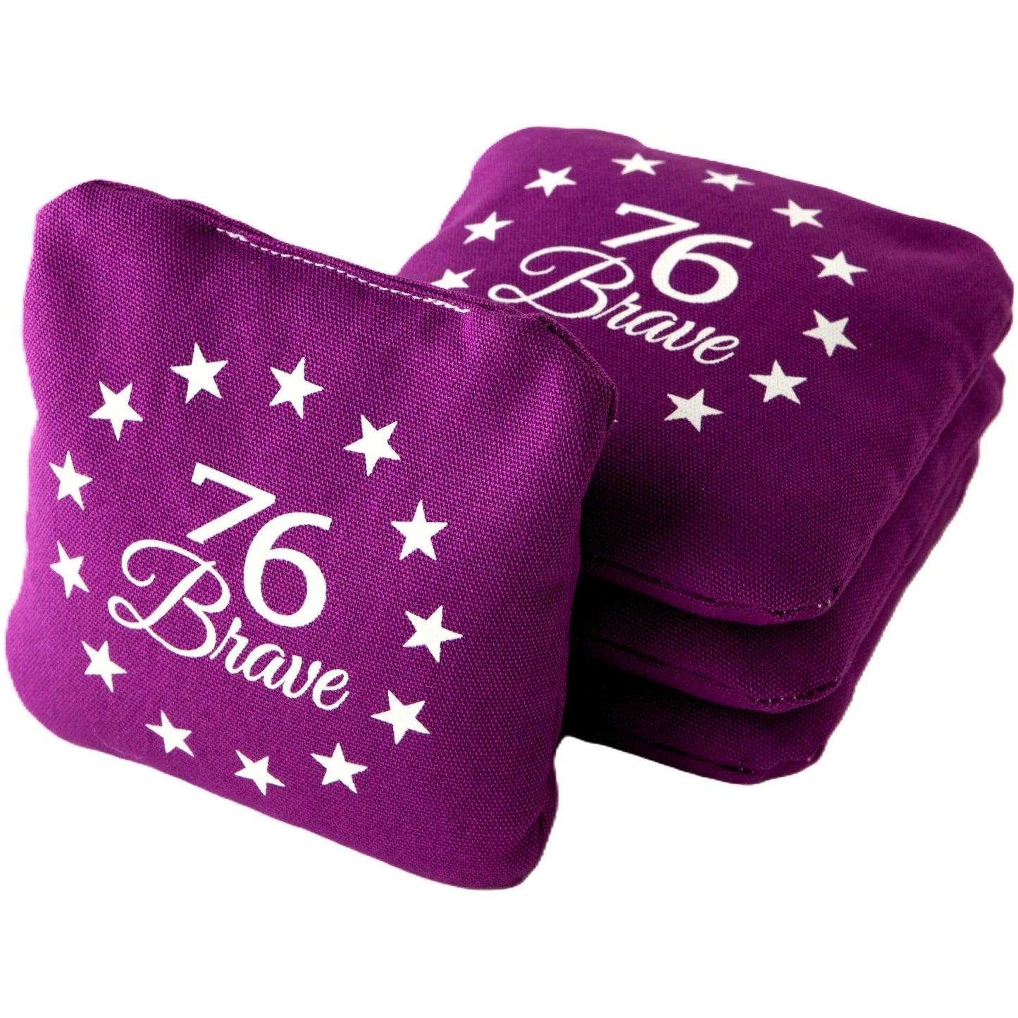Canvas Tailgate Pro Series cornhole bags – front stack – Purple – dual-sided set of 4 – speed 4/5 – 76Brave Cornhole