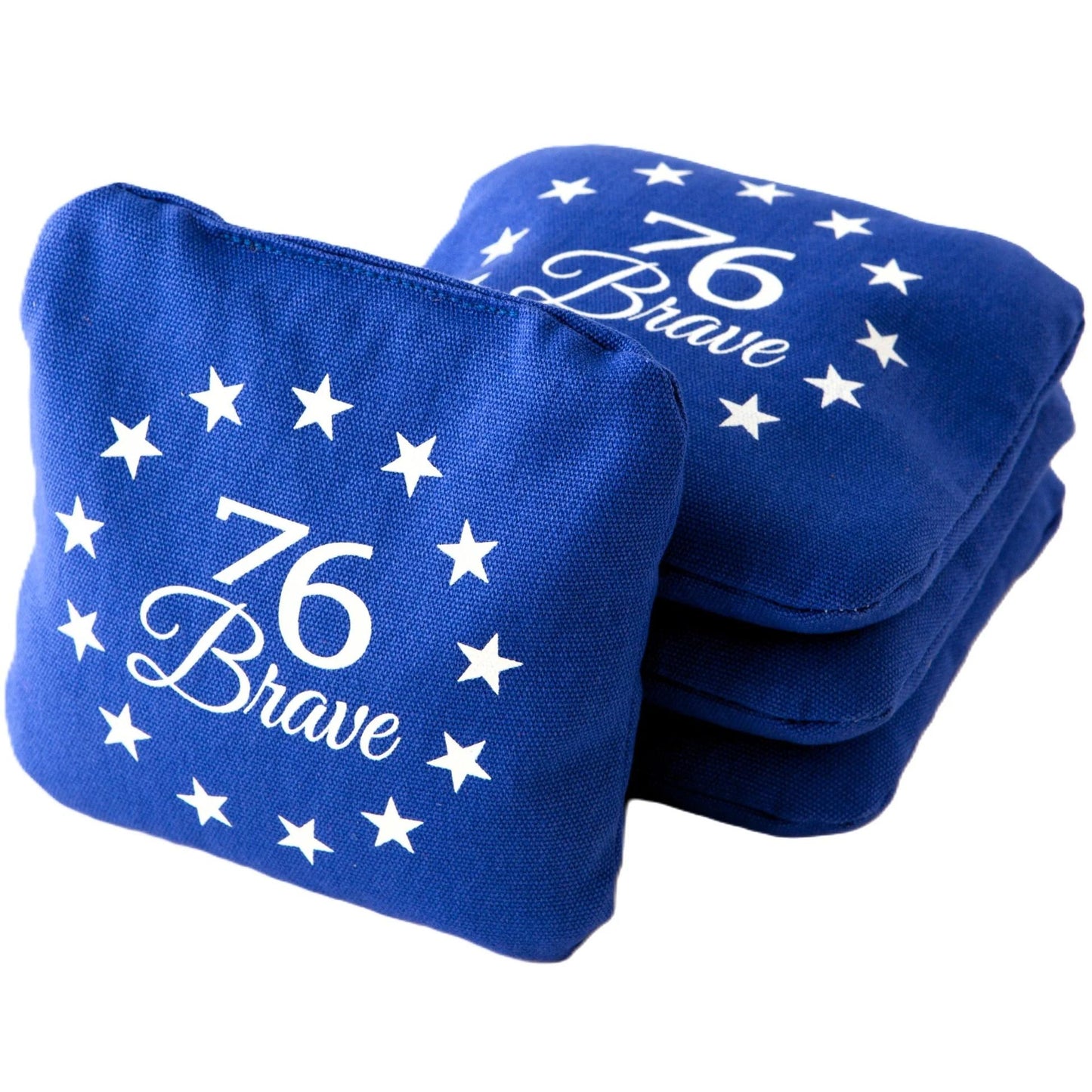 Canvas Tailgate Pro Series cornhole bags – front stack – Royal Blue – dual-sided set of 4 – speed 4/5 – 76Brave Cornhole
