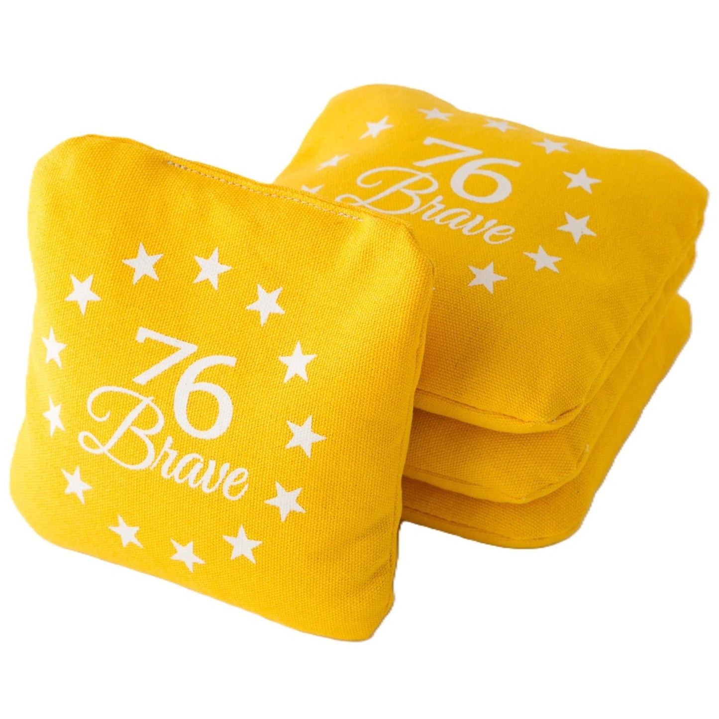 Canvas Tailgate Pro Series cornhole bags – front stack – Yellow – dual-sided set of 4 – speed 4/5 – 76Brave Cornhole