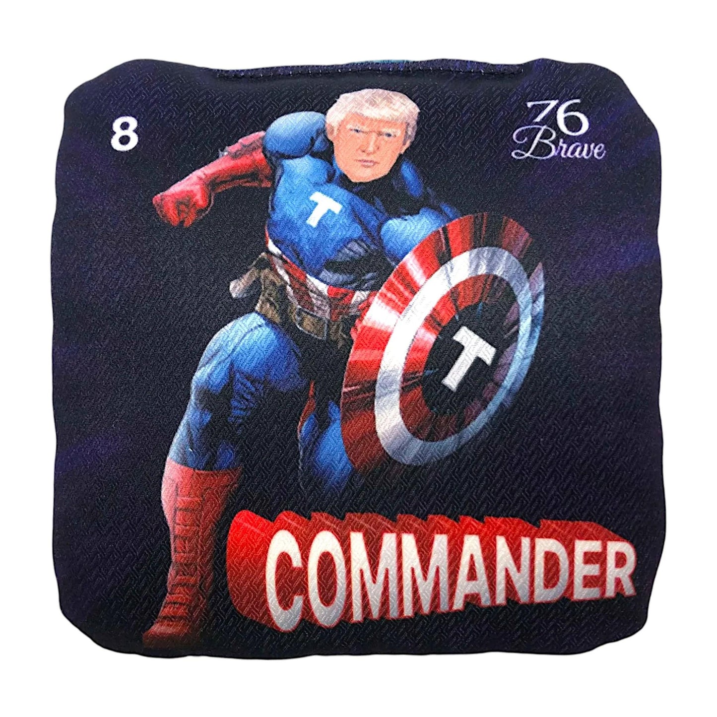 Commander Trump Patriot Blue Pro Carpet cornhole bags – front view – American President – speed 5/8 – 76Brave Cornhole