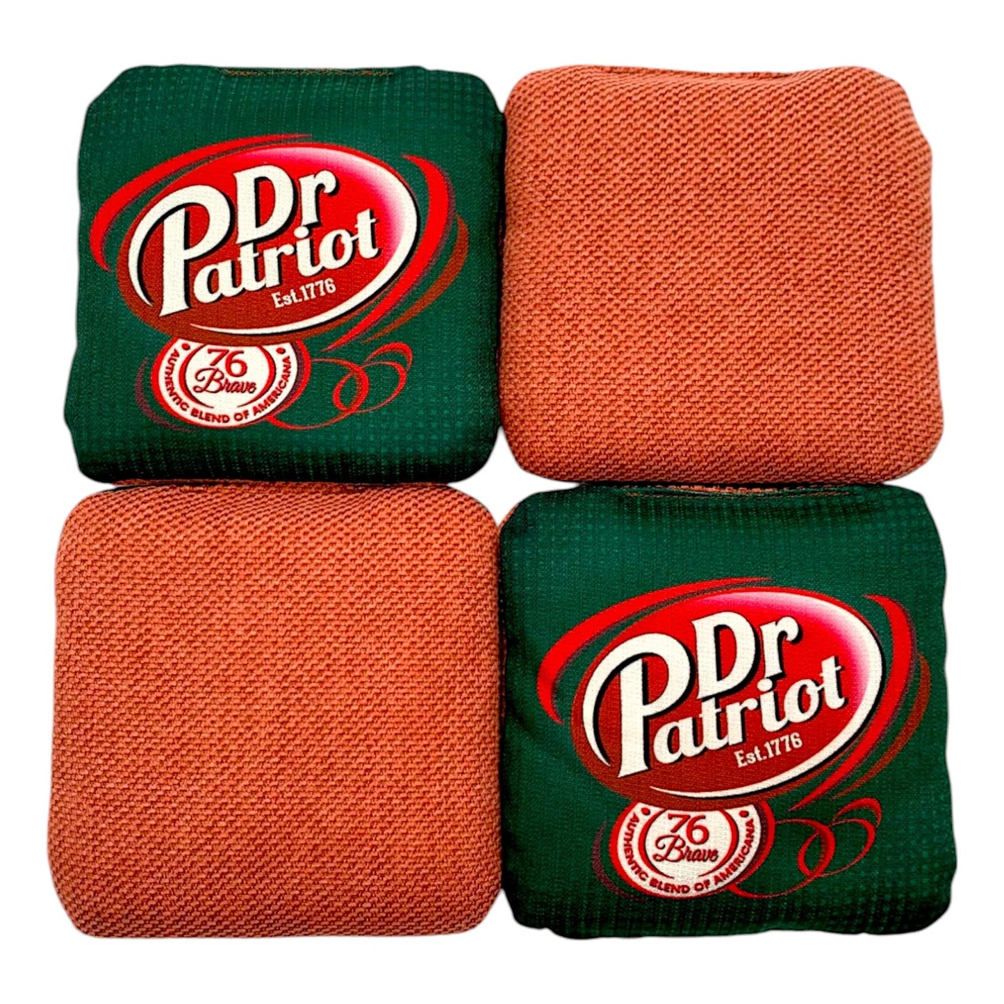 Dr Patriot America First 1776 pro carpet cornhole bags – green – front and back view – speed 5/7