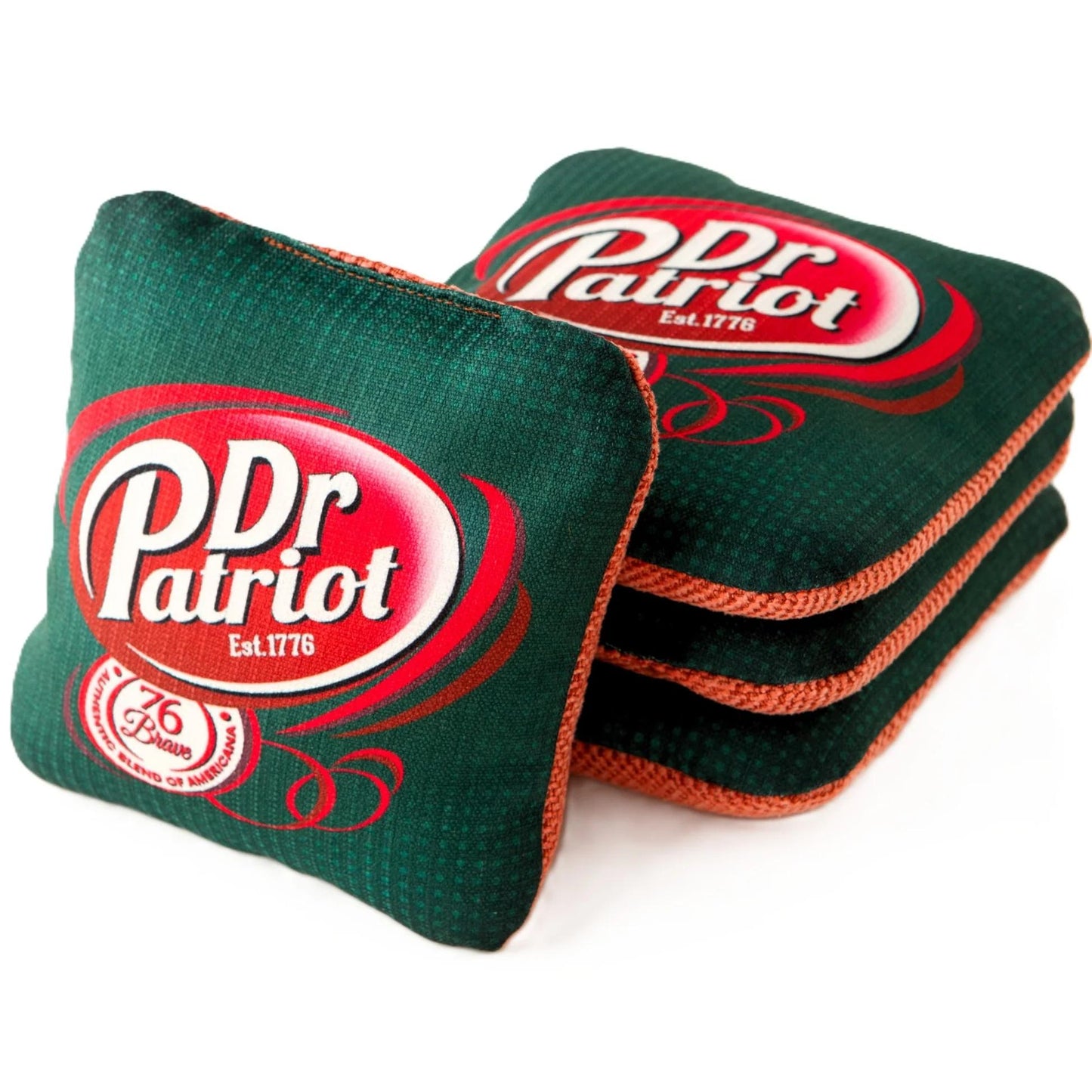 Dr Patriot America First 1776 pro carpet cornhole bags – green – front stack – speed 5/7 – 76Brave Cornhole
