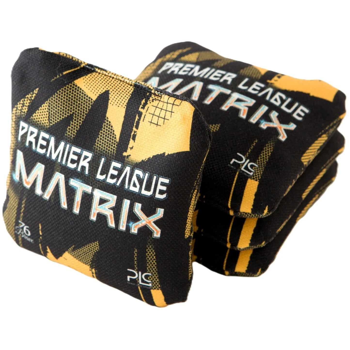 Premier League PLC Matrix Pro Series cornhole bags – front stack – Yellow – dual-sided – speed 5/7 – 76Brave Cornhole