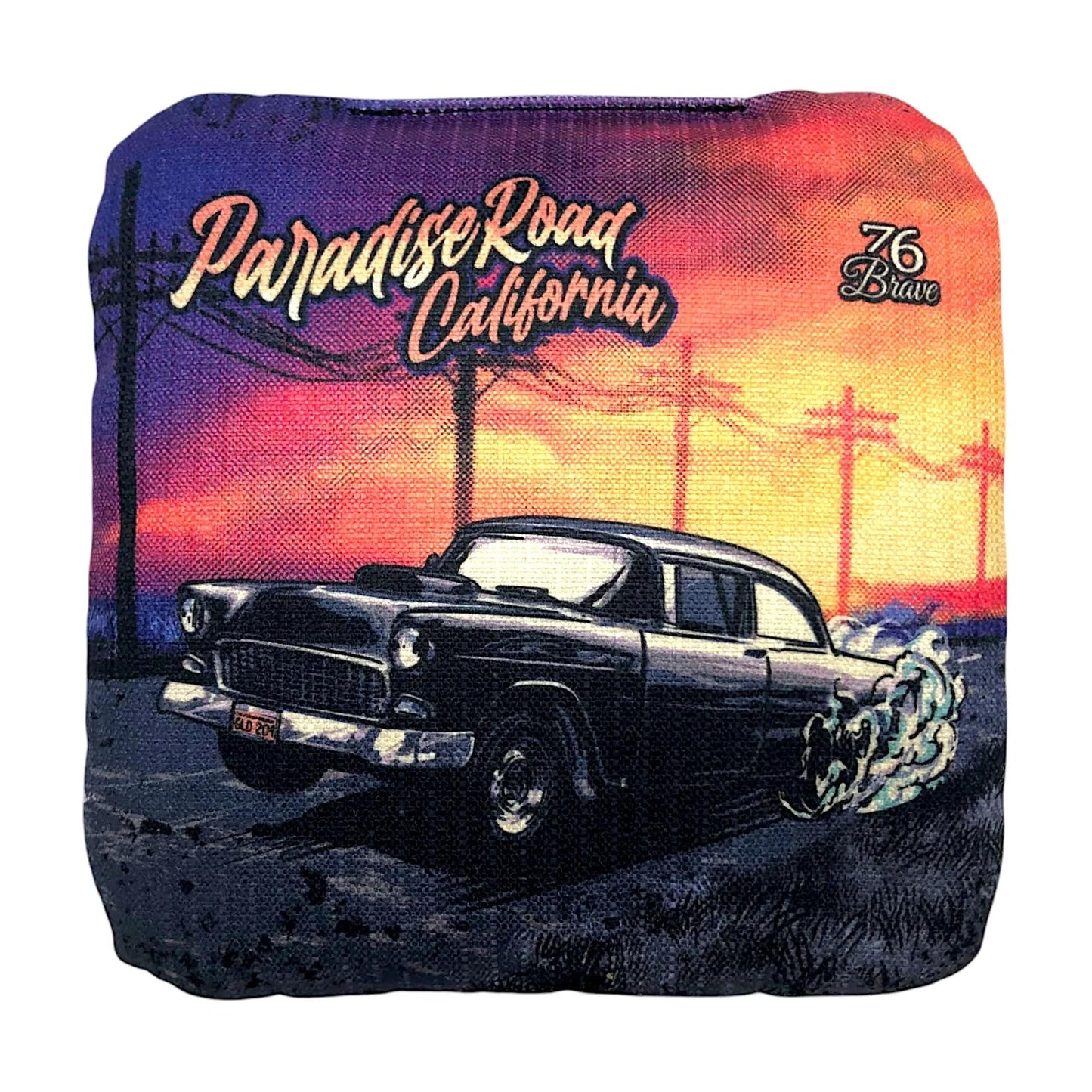 Paradise Road carpet cornhole bags – front view – 55 Chevy – American Graffiti Classic Car – speed 5/7 – 76Brave Cornhole