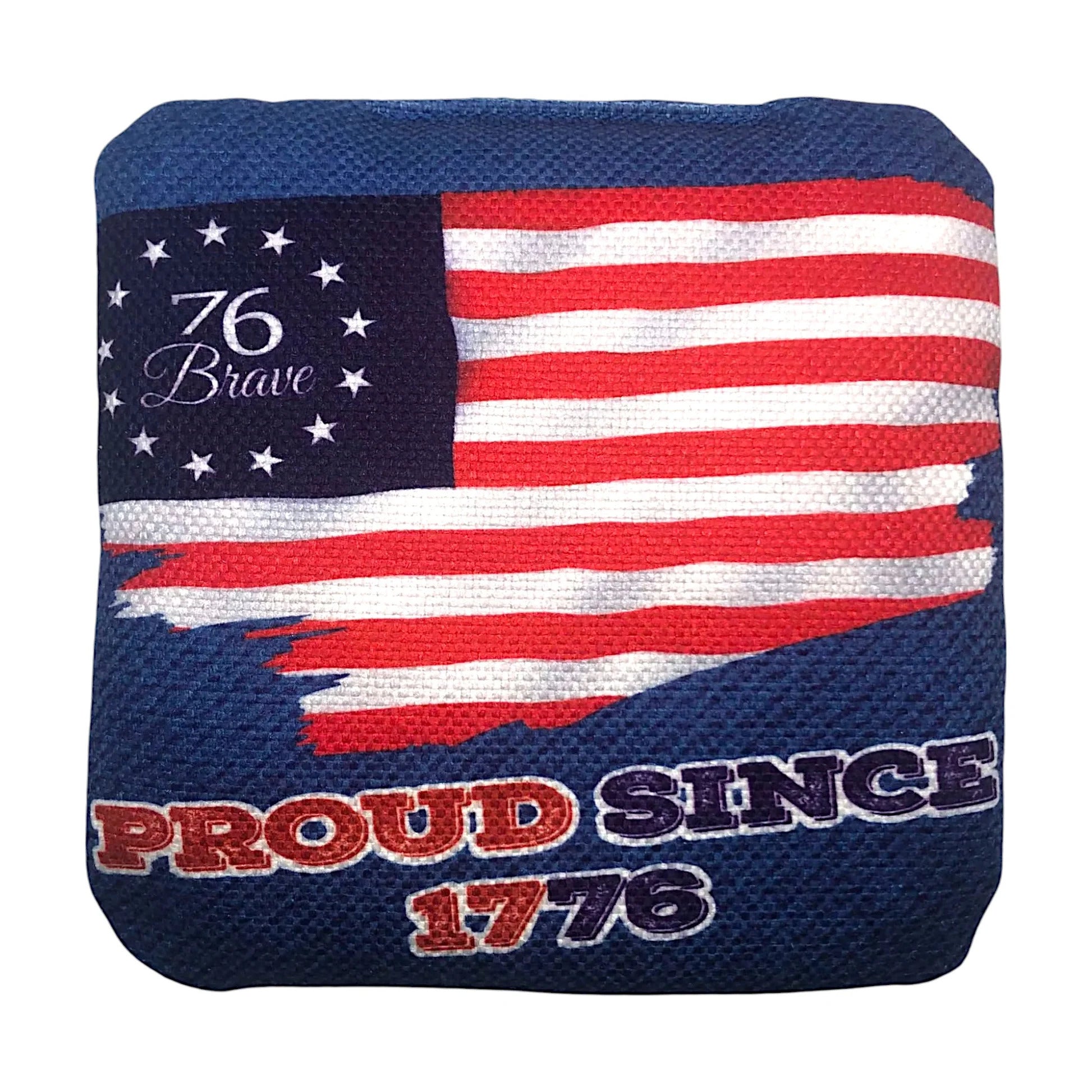 Betsy Ross Original carpet cornhole bags – front view – Patriotic flag design - 4th of July  – speed 5/8 – 76Brave Cornhole