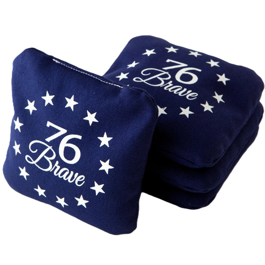 Canvas Tailgate Pro Series cornhole bags – front stack – Navy Blue – dual-sided set of 4 – speed 4/5 – 76Brave Cornhole
