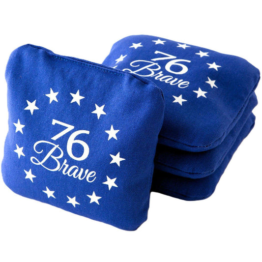 All Canvas Tailgate Pro Series cornhole bags – front stack – royal blue – 12oz duck cloth – 76Brave Cornhole