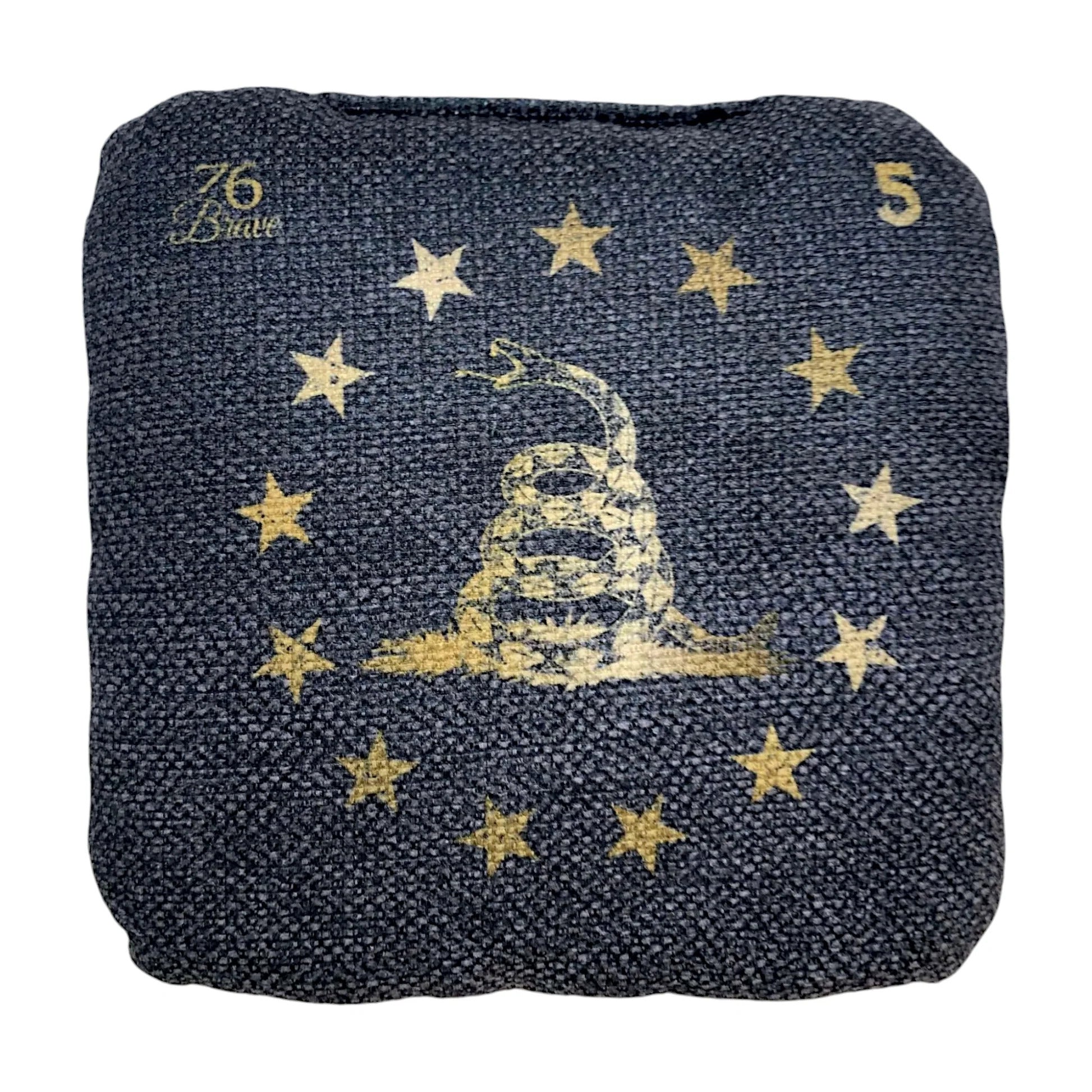 Gold Rattler Pro Power cornhole bags – back view – dual-sided set of 4 with Don't Tread on Me Gadsden design, speed 5/9 