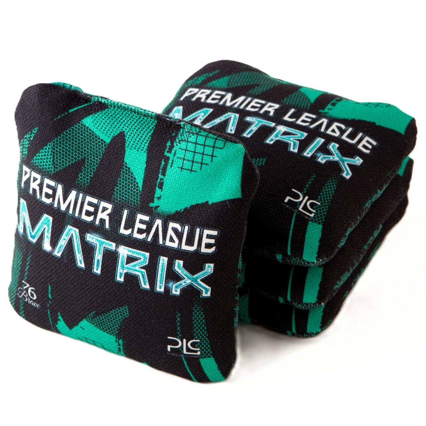 Premier League PLC Matrix Pro Series cornhole bags – front stack – Green – dual-sided – speed 5/7 – 76Brave Cornhole