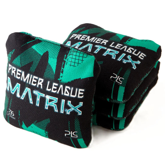 Premier League PLC Matrix Pro Series cornhole bags – front stack – Green – dual-sided – speed 5/7 – 76Brave Cornhole