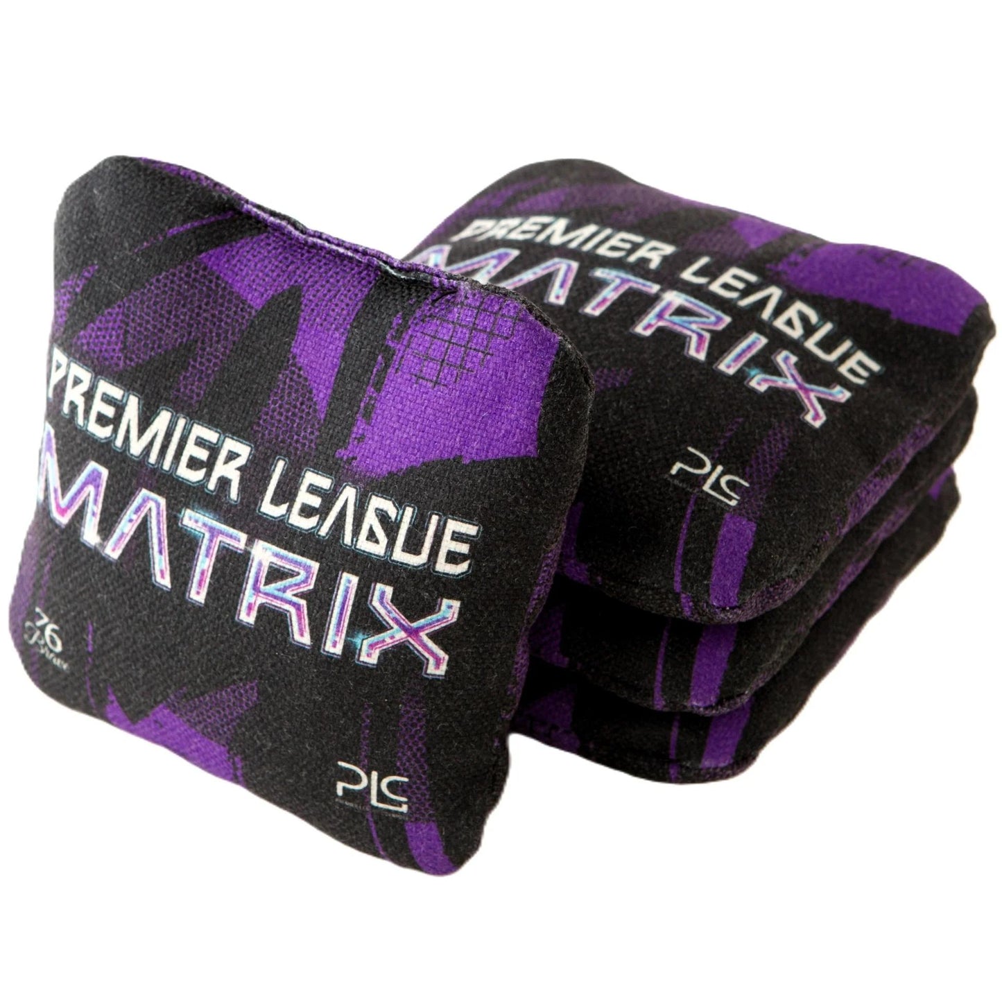 Premier League PLC Matrix Pro Series cornhole bags – front stack – Purple – dual-sided – speed 5/7 – 76Brave Cornhole