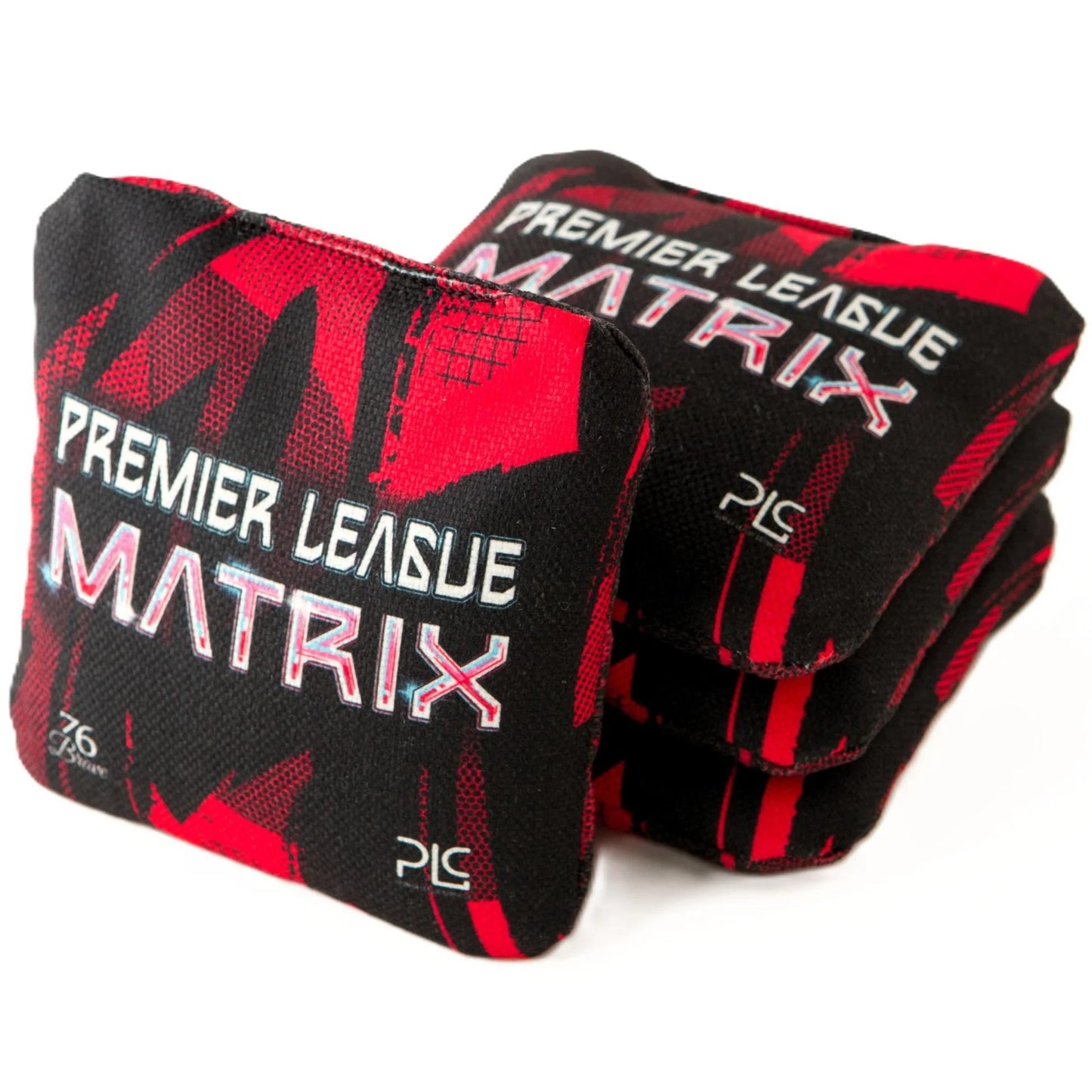 Premier League PLC Matrix Pro Series cornhole bags – front stack – Red – dual-sided – speed 5/7 – 76Brave Cornhole