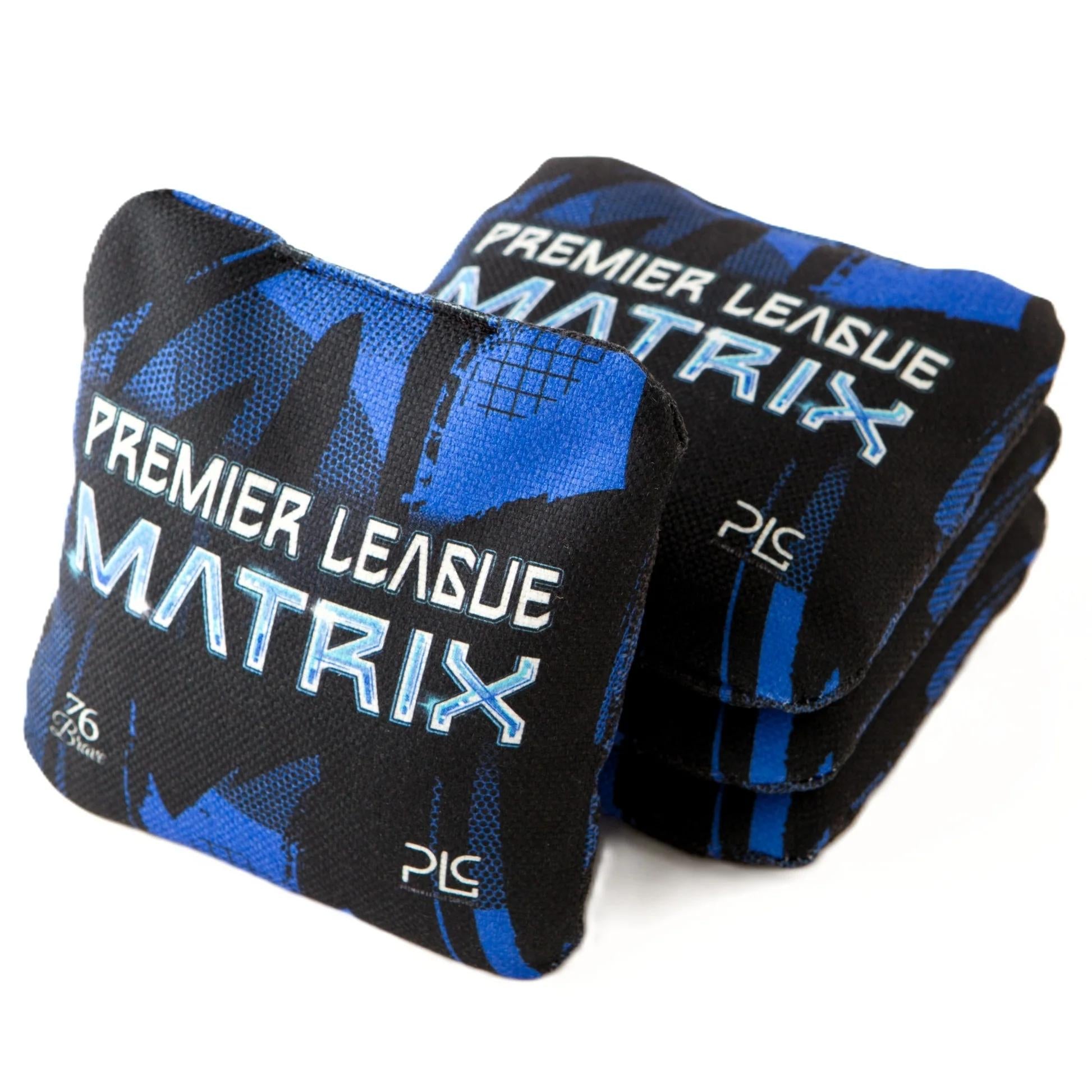Premier League PLC Matrix Pro Series cornhole bags – front stack – Royal Blue – dual-sided – speed 5/7 – 76Brave Cornhole
