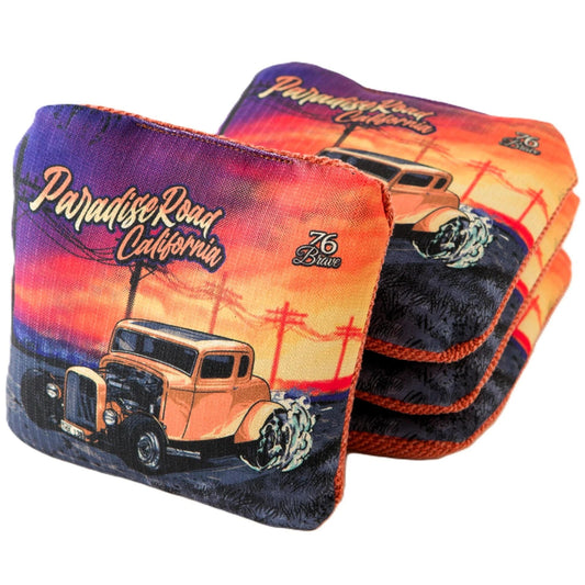 Paradise Road carpet cornhole bags – front stack – 32 Ford Deuce Coupe – American Graffiti – speed 5/7 – 76Brave Cornhole