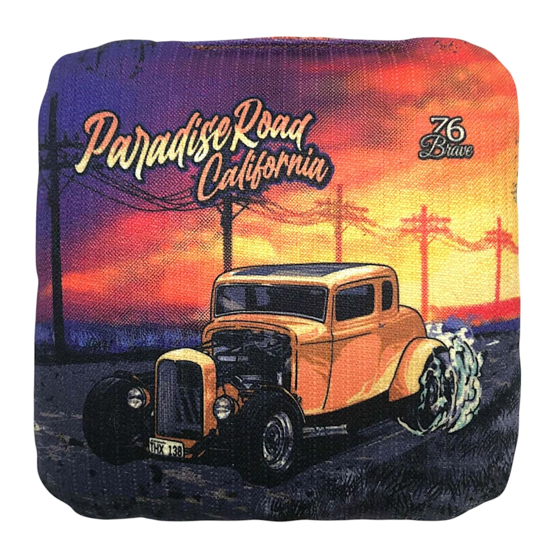 Paradise Road carpet cornhole bags – front view – Milner’s 32 Ford Coupe – American Classic – speed 5/7 – 76Brave Cornhole